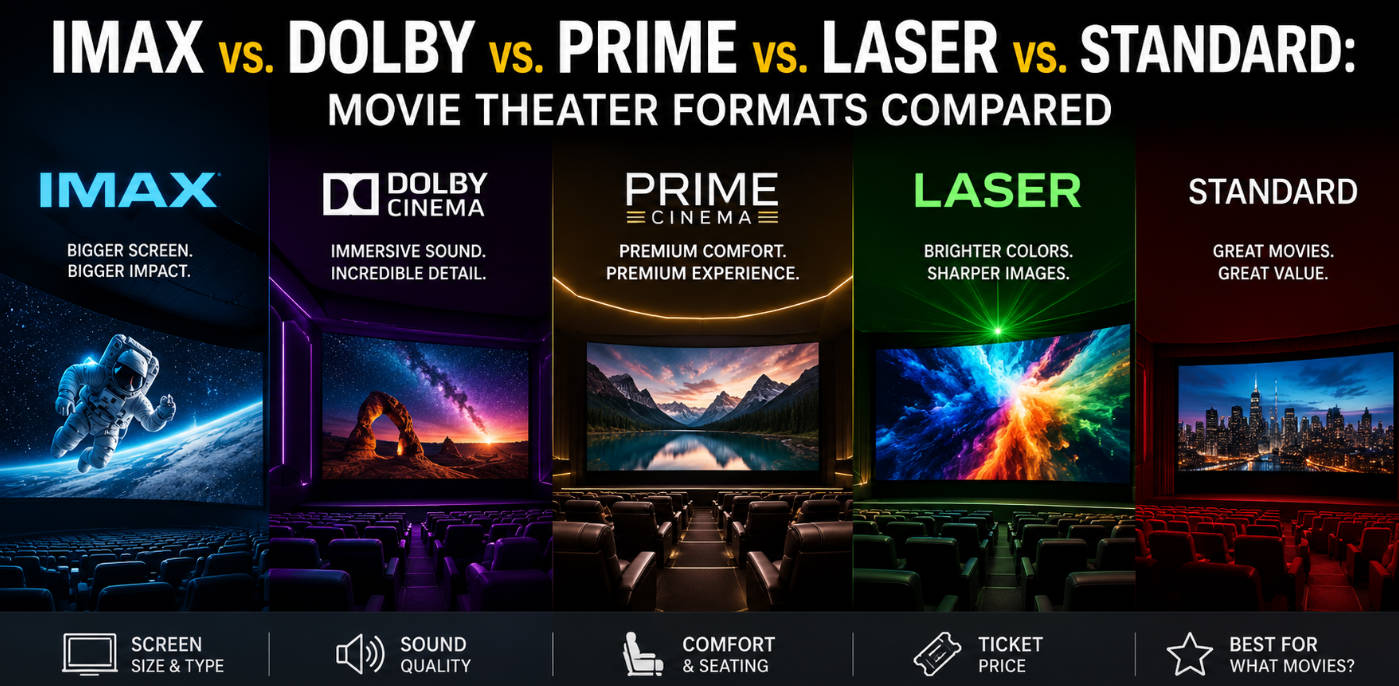 IMAX vs. Dolby vs. Prime vs. Laser vs. Standard: Movie Theater Formats Compared (2026)
